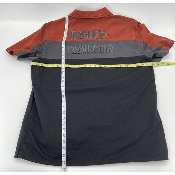 Harley Davidson Embroidered Mechanic Shirt Mens Large Short Sleeve Colorblock - Picture 7 of 7